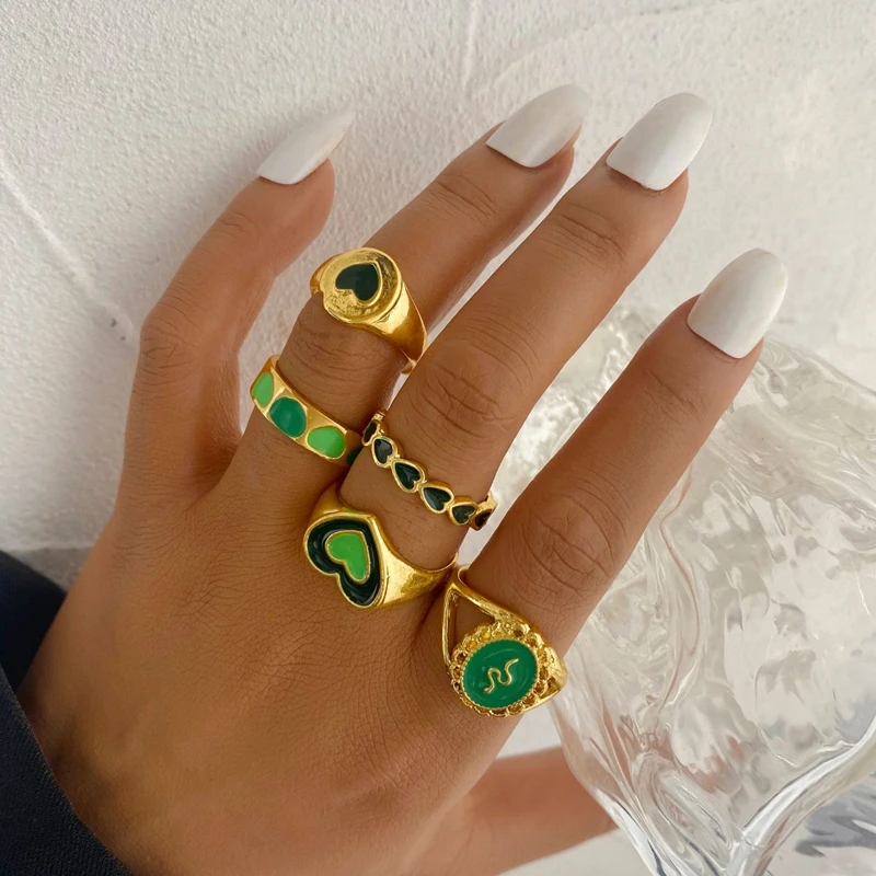

Rhinestone Butterfly Heart Rings Set Creative Sweet Tai Chi Enamel Rings Fashion Ins Style Resin Acrylic Jewelry Anillos Mujer