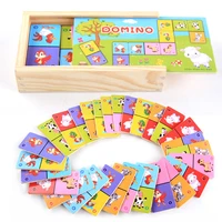 montessori wooden domino building blocks set early educational toys kids cartoon cognitive animal dominoes puzzle toy children