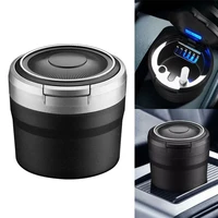 1pcs car ashtray with lid led car lighting ashtray for cup holders universal ashtray suitable for travel black ash absmetal