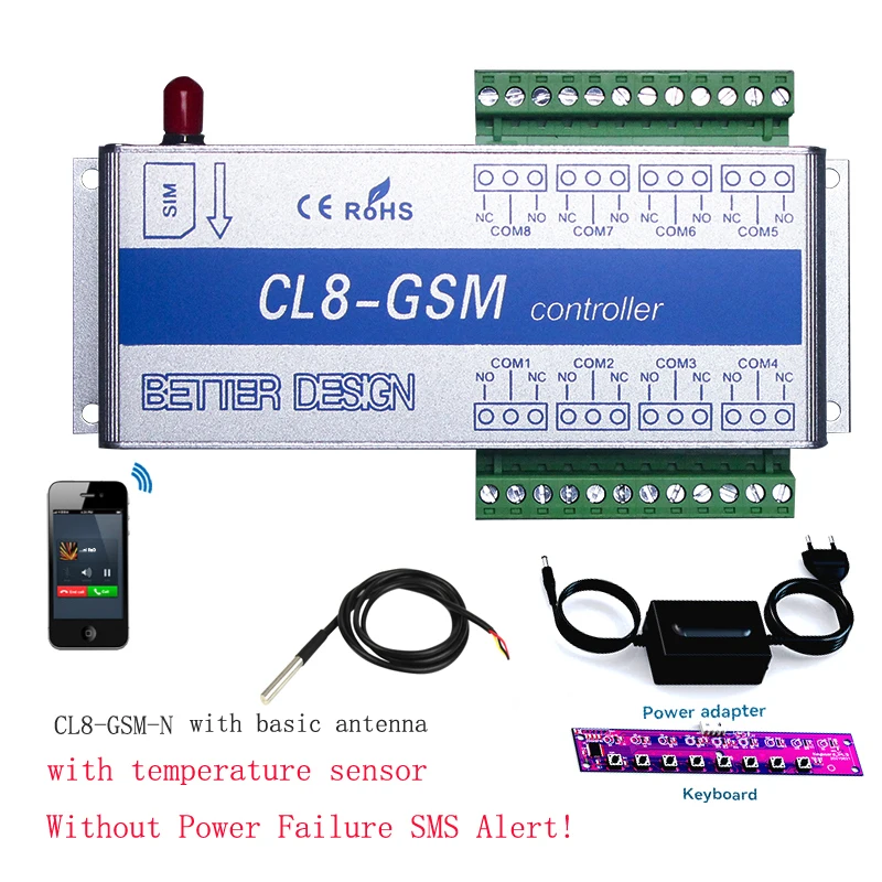 CL8-GSM-NC Беспроводная система оповещения SMS мониторинг температуры GSM-сигнализация