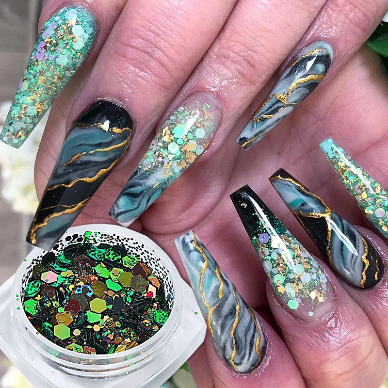 

3D Holographic Nail Art Sequins Hexagonal Mixed Colorful DIY Manicure Decorations Aurora Laser Irregular Nails Glitter Powder