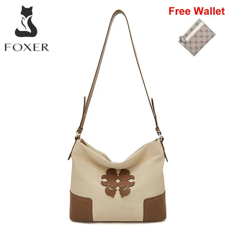 FOXER Women's Soft PU Leather Shoulder Crossbody Bag Lady Dating Messenger Bag Female Adjustable Shoulder Strap Zipper Brand Bag