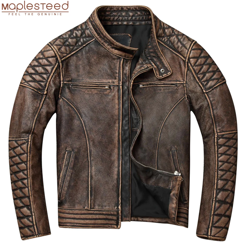 

Vintage Men Leather Jacket Thick 100% Genuine Cowhide Biker Jacket Slim Fit Men Motorcycle Coat Autumn ASIAN SIZE S-5XL M419