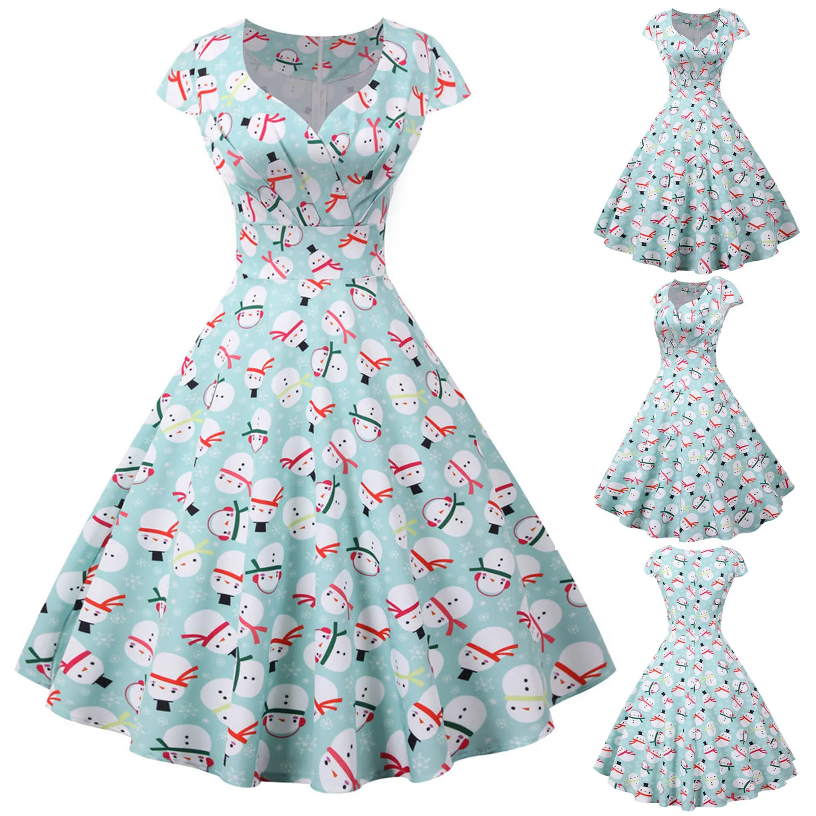 

Christmas Evening V Party Sleeve Dress Neck Women 1950s Prom Housewife Short Women's Dress Mother If The Bride Dress