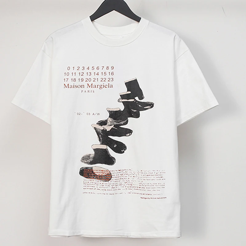 

Mm6 Margiela T-shirts Summer Breathable Crewneck Tees High Street Print Short Sleeves Loose Couple Fashion Black White T-shirts