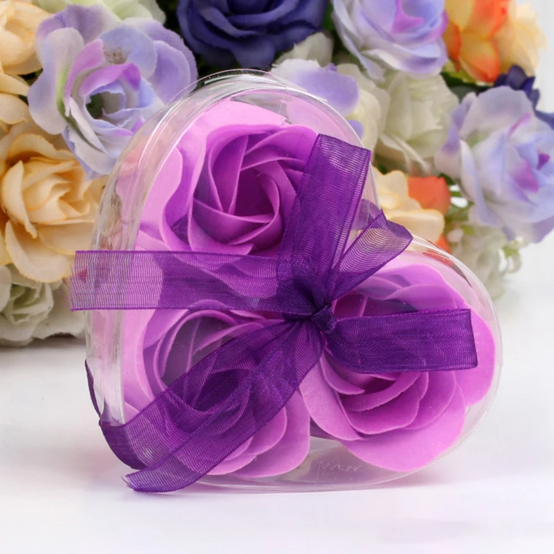 

3pcs/pack Flower Soap Rose Soap Heart Scented Bath Body Petal Rose Flower Soap Case Wedding Decoration Gift Festival Box