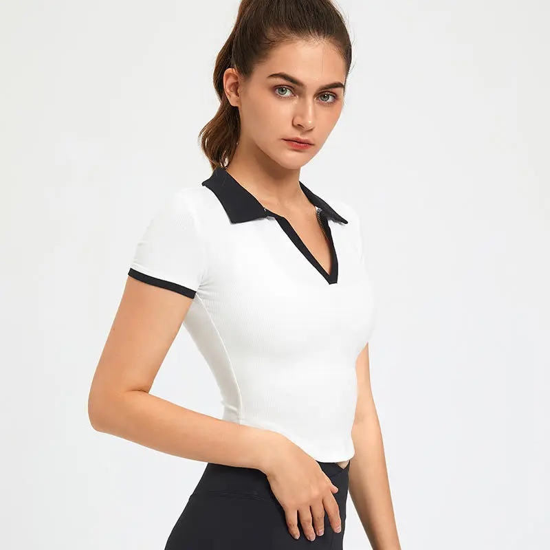 Short-Sleeved Yoga Blouse Women's Summer Tight Stretch T-Shirt Short-Style Yoga Blouse Fitness Sportswear Women