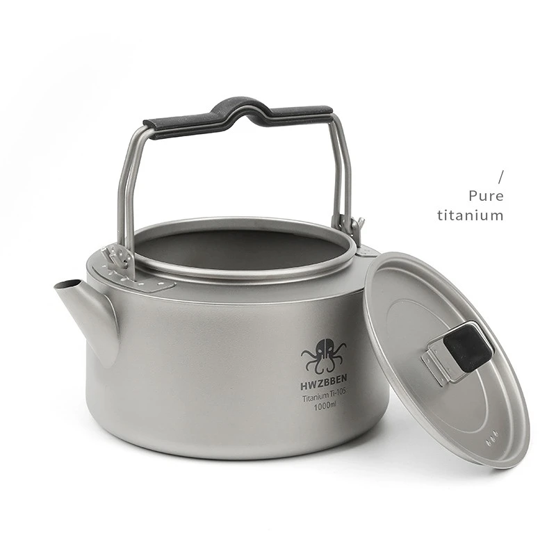1L Camping Titanium Kettle Outdoor Tea Coffee Kettle Tableware Pot Supplies Tourist Dishes Hiking Cooking Equipment