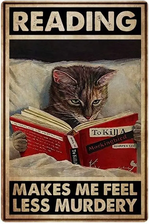 

Blue rabbit Metal Tin Sign -Reading Seriously Cat Wall Sign Funny Metal Tin Sign Home Vintage Art Decor 8x12 Inch Iron Painting