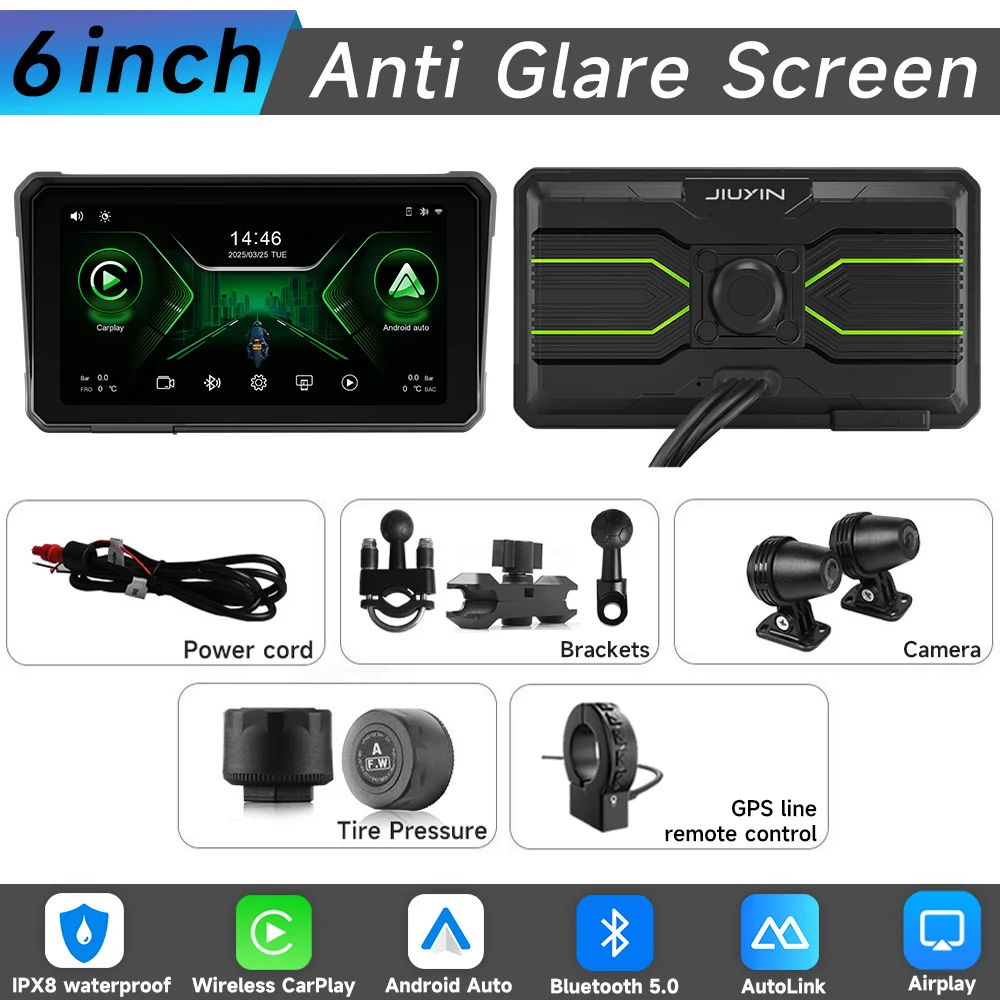 

6-дюймовый IPX8 водонепроницаемый 2K HD мотоциклетный GPS-навигатор беспроводной Carplay Android Auto DVR рекордер мото монитор WIFI