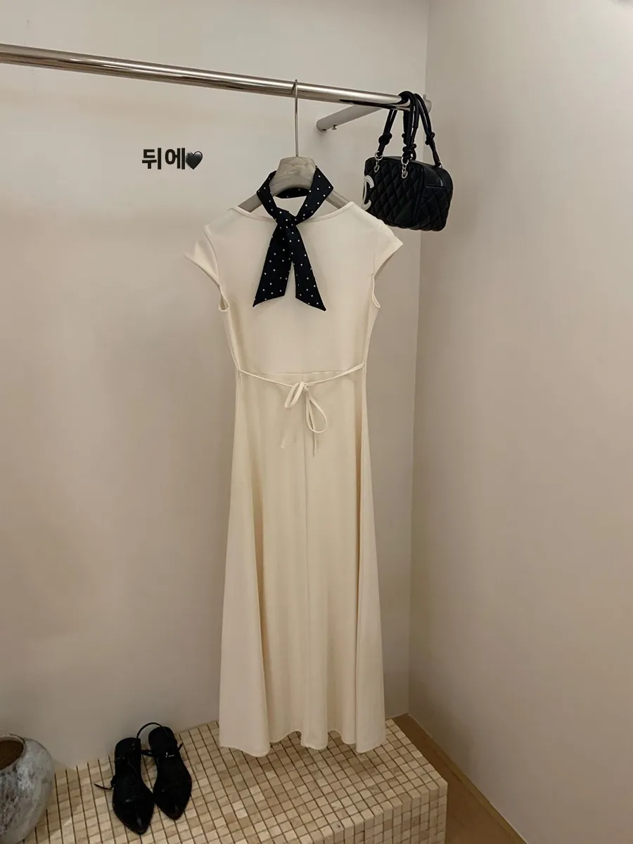 French sle Simple Square Collar Strap Dress Women Versatile Temperament Drape Waist Hugging Slimming Slim fit Long dress