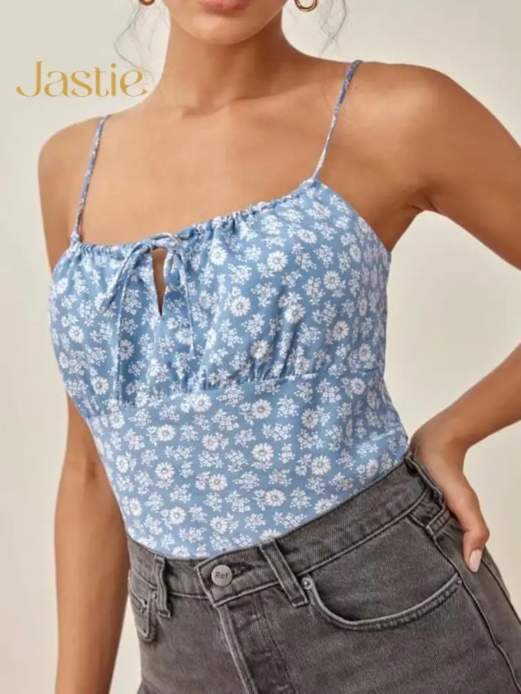 

Jastie женский новый синий цветочный тонкий камзол сексуальный модный топ без рукавов с принтом Женский Летний Новый 2023 жилет на бретельках