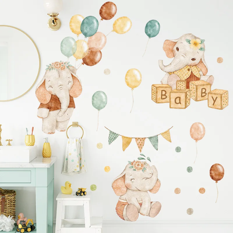 

Cartoon Balloon Elephant Wall Stickers for Kids Children rooms Wall Decor Removable Vinyl Decals Nursery Home Decor Art Murals