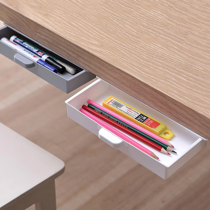 

Self-Adhesive Under Desk Drawer Hidden Storage Box Makeup Organizer Self Stick School Stationery Case Pencil Tray Pen Holder