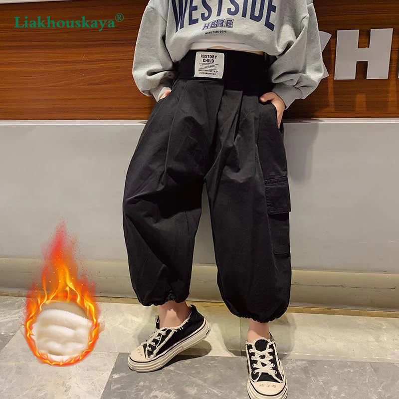 

2022 Brand Girls Cargo Pants Autumn Winter Kids Clothing Casual Cotton Flap Pocket Loose Trousers Casual Pant Streetwear 4-15 Y