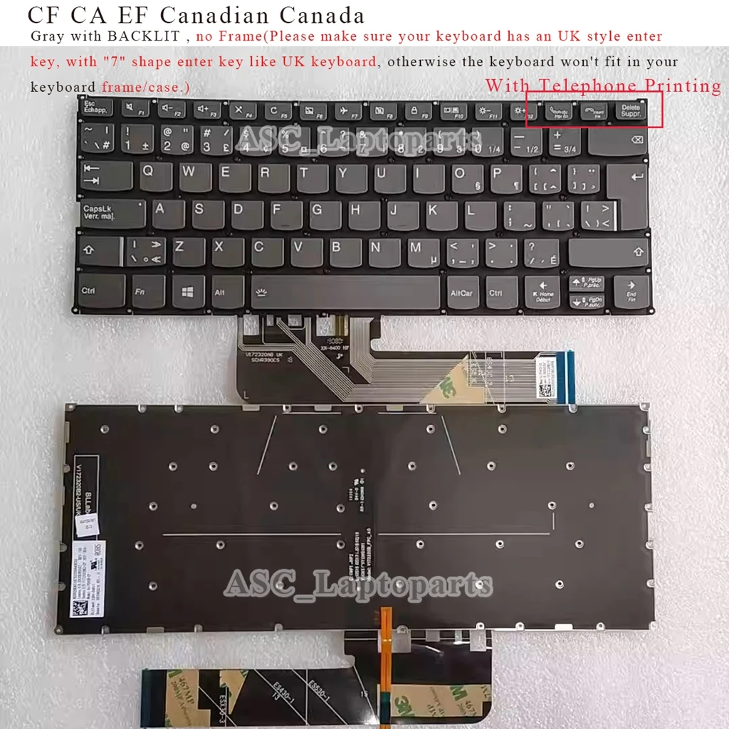 Фото Новая канадская французская клавиатура для Lenovo Flex 6-14ikb 6-14arr Yoga C740-14IML S740-14IIL, C640-13IML LTE, S740-14IIL с подсветкой №5