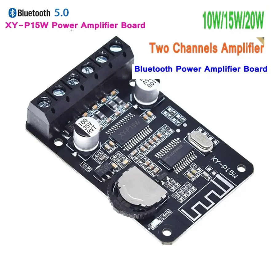 

10W/15W/20W Stereo Bluetooth 5.0 Power Amplifier Board 12V/24V High Power Digital Amplifier Module XY-P15W
