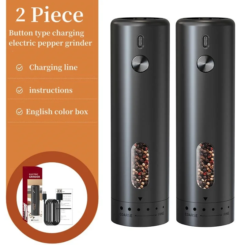 Электрическая мельница для перца с кнопкой, зарядная поворотная внешняя регулируемая мельница, электрическая мельница для специй, кухонный инструмент