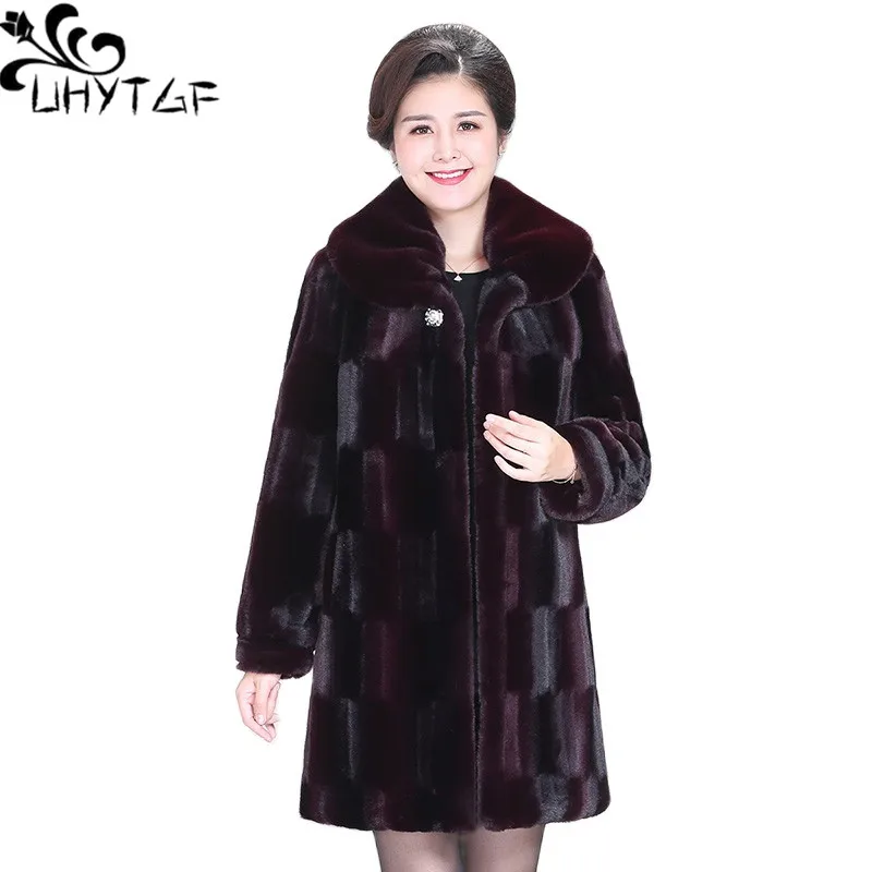 

UHYTGF Quality Mink Velvet Winter Fur Coat For Women 2022 New Mom 5XL Size Jacket Female Casual Warm Tops Outerwear Ladies 2297