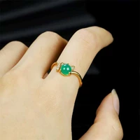 hot selling natural hand carved refined copper plating 24k inlaid jade kitten ring fashion jewelry men women luck gifts