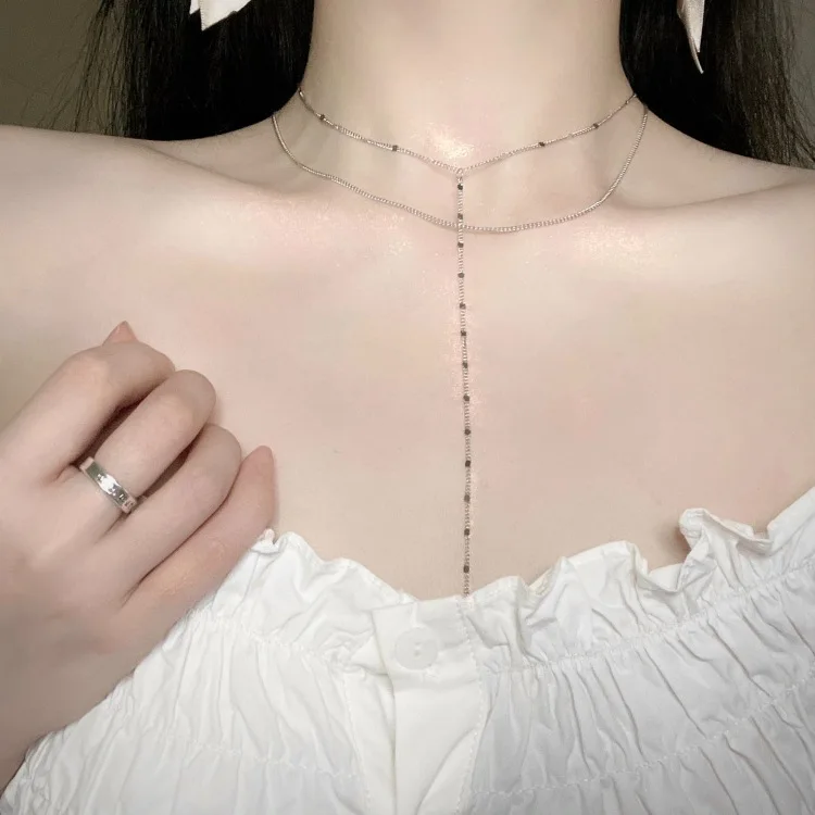 

Double-layer Tassel Necklace, Fine Chain, Delicate Rhinestones, Cold Wind, Simple Temperament, Clavicle Chain Pendant Tide