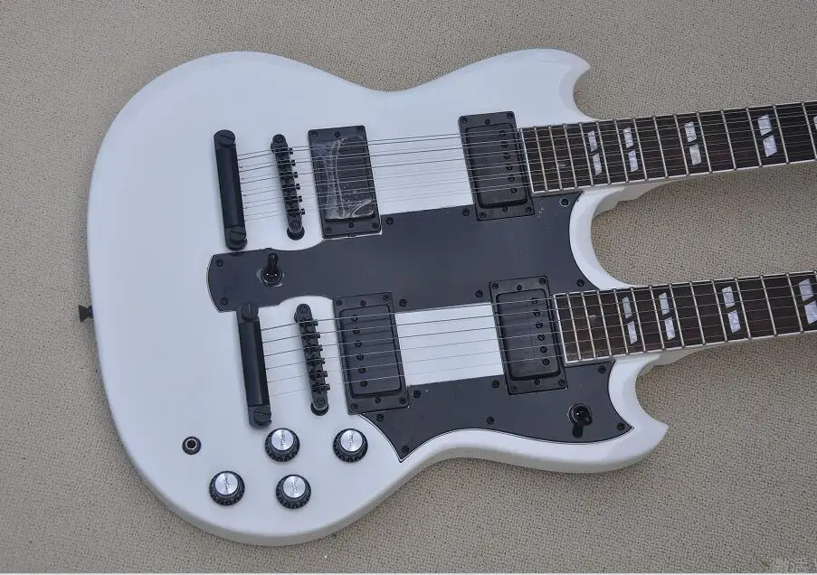 Заводская изготовленная на заказ Высококачественная электрическая гитара 12 струн + 6 струн с двойной шеей белая 1275 гитара Черная фурнитура ...