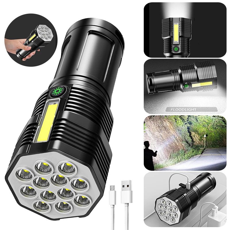 

1/2pc Portable Camping Flashlight LED+COB 4 Gears Work Light Waterproof USB Charging Fishing Torch Light 500lm Procket Lamp