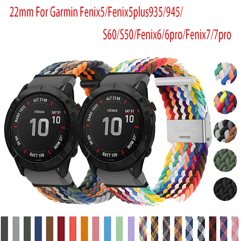 

22mm Elastic Braided Strap For Garmin Fenix5/Fenix5plus935/945/S60/S50/Fenix6/6pro/Fenix7/7pro Watchband Nylon Bracelets