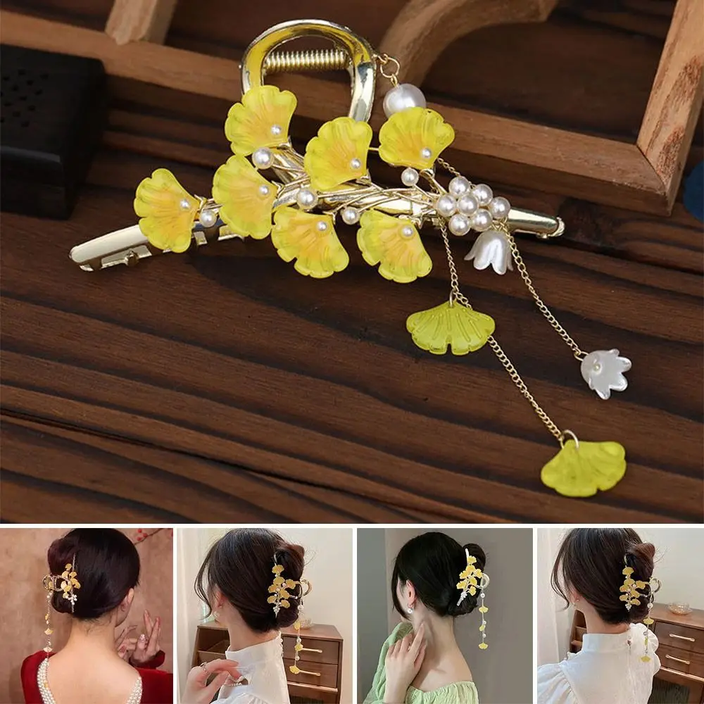 

Retro Butterfly Hanfu Style Pearl Hair Claw Shark Clip Hair Accessories Tassel Hair Clip