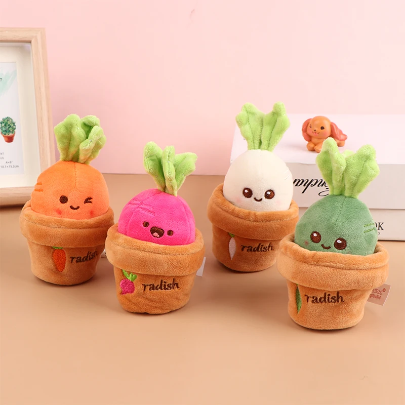 

Cute Cartoon Carrot Potted Plush Keychain Funny Pulling Radish Keyring Stuffed Plush Toy For Boy Girl Gift