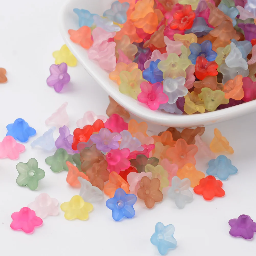 

50g 10x5mm Transparent Acrylic Beads Flower Frosted Salmon For DIY Jewelry Making , Hole: 1mm 420pcs/50g