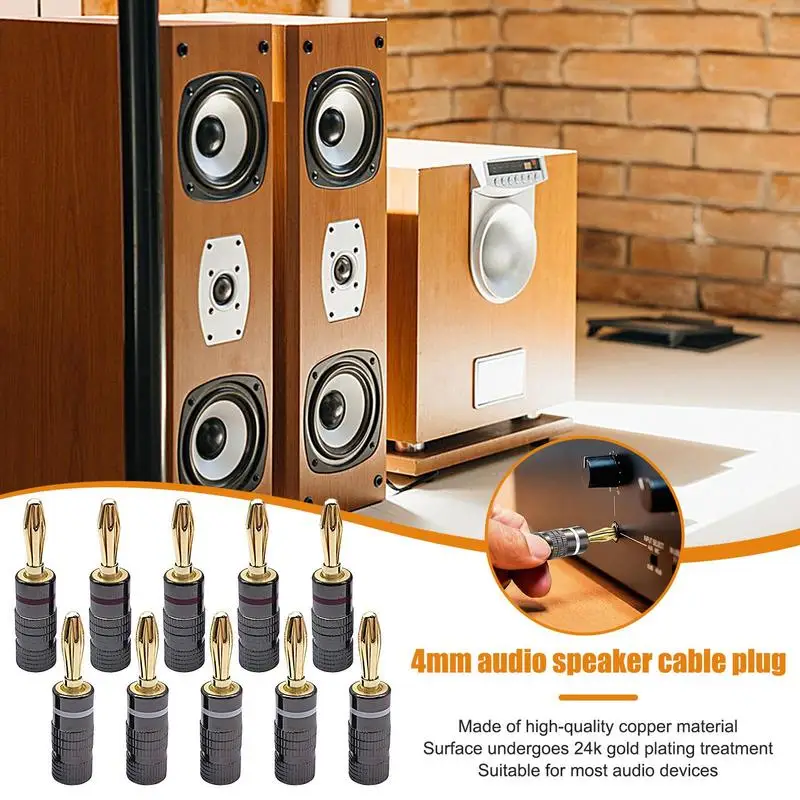 

10pcs Exquisite Gold Plated Plugs Musical Sound Banana Plug Closed Screw Connector Gold Plated Male Adapter For Audio Speaker