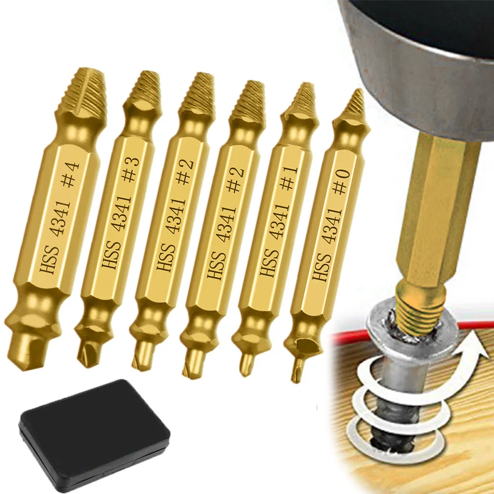 

4/5/6 PCS Damaged Screw Extractor Drill Bit Set Stripped Broken Screw Bolt Remover Extractor Easily Take Out Demolition Tools