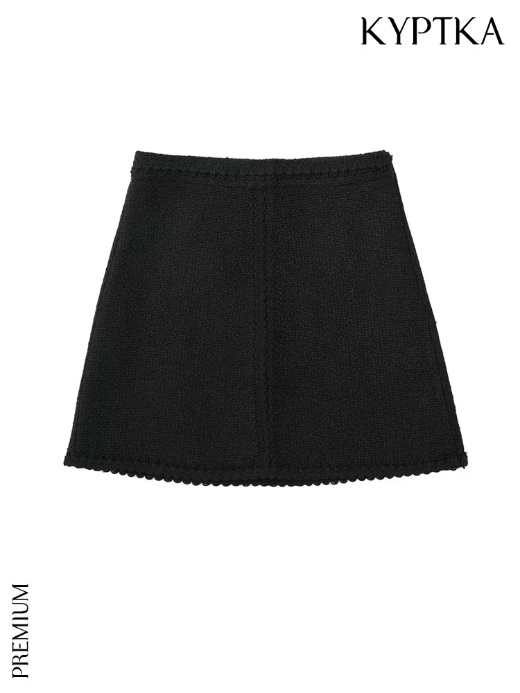 

KYPTKA Women Fashion Patchwork Tweed Mini Skirt Vintage High Waist Side Zipper Female Skirts Mujer