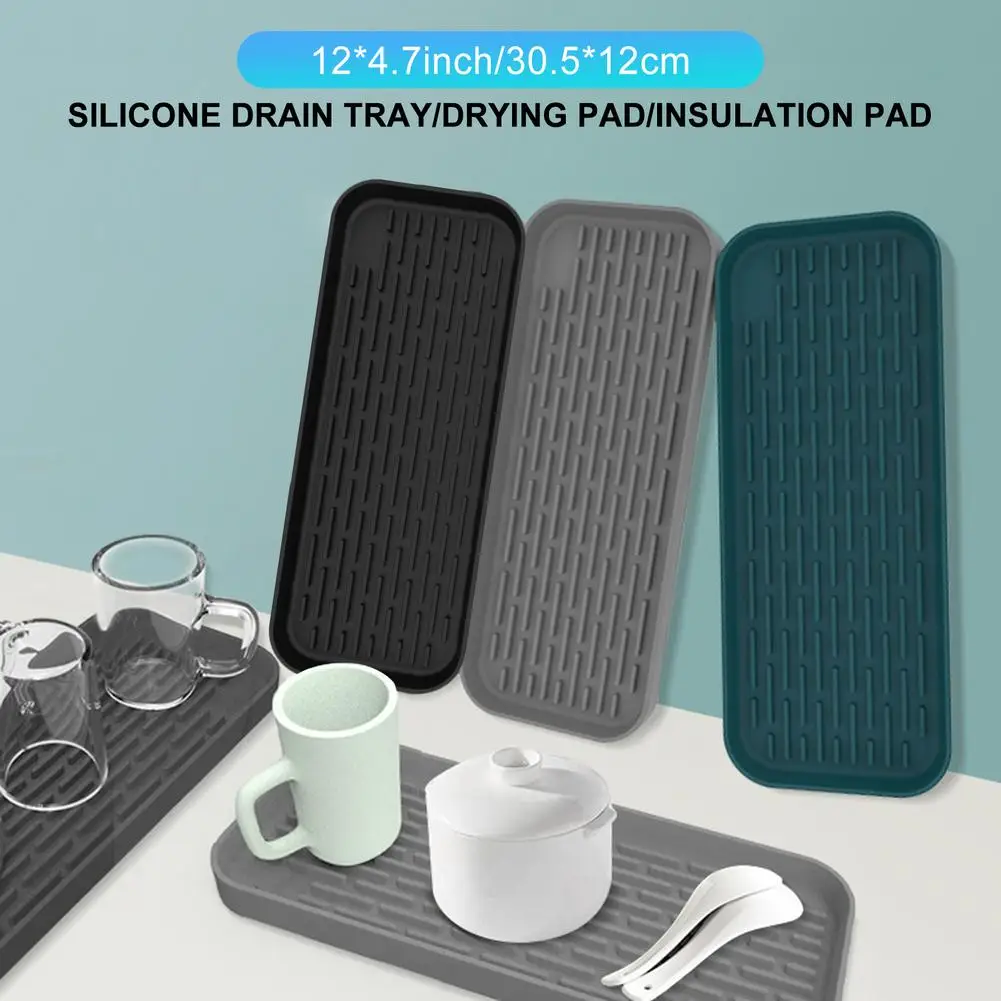 Silicone Dish Drying Mat Heat Resistant Easy Clean Silicone Drying Mat for Kitchen Counter or Sink Fridge Drawer Liner