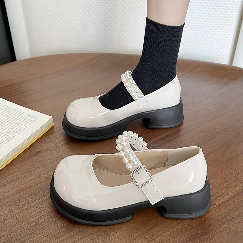 

Shoes Clogs Platform Round Toe Oxfords Women's British Style Pearl Decorateion Modis Casual Female Sneakers Flats Creepers Leath