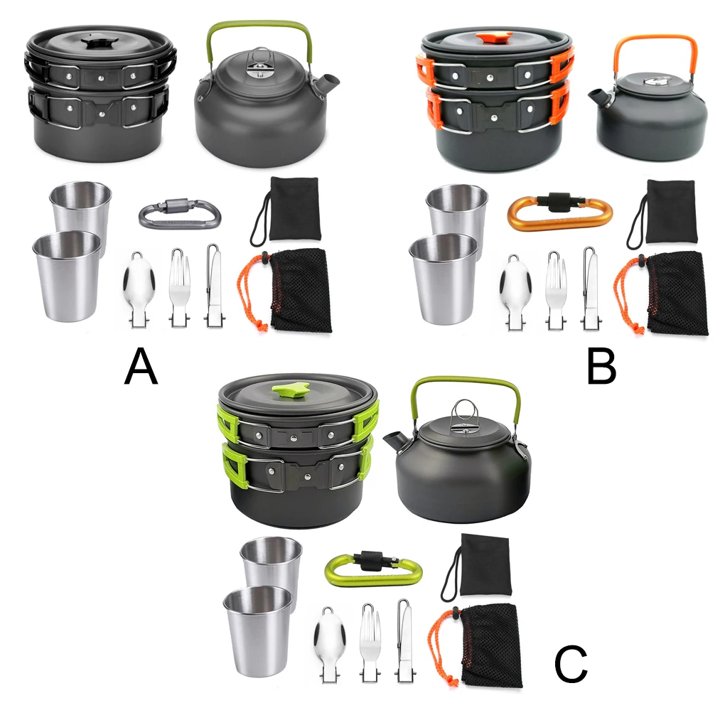 

11 Pieces Cookware Camping Tableware Cutlery Washable Pot Pan Equipment