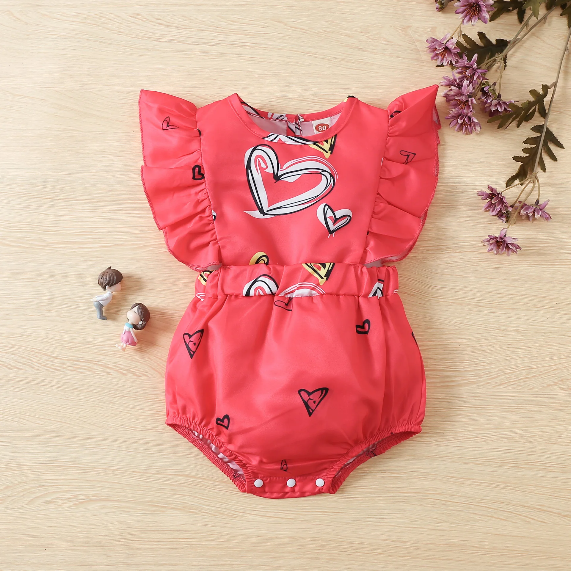 

Summer Newborn Baby Girl Romper Lotus Leaf Sleeve Heart Print One-Piece Infant Toddler New Clothes Jumpsuit