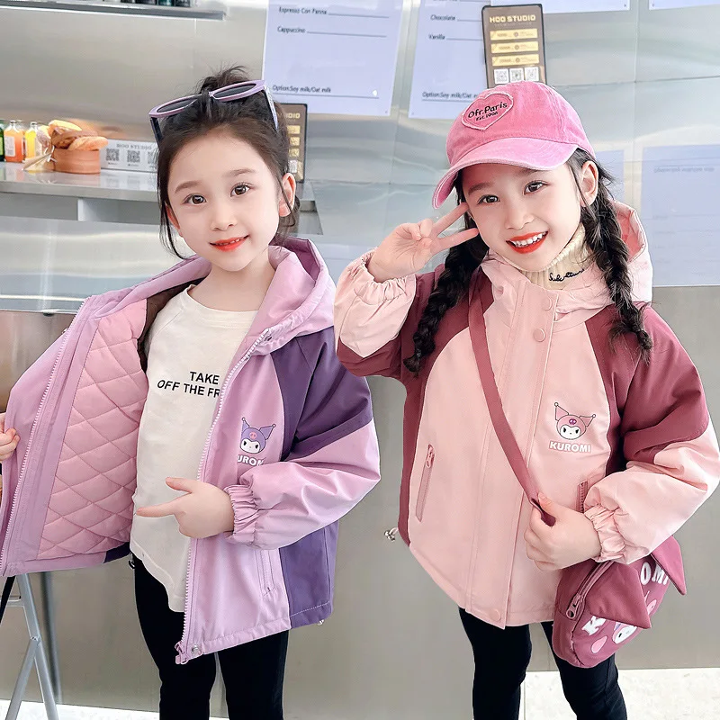 

Kawaii Sanrio Kuromi Female Children Autumn Interchange Jacket Charge Coat 2023 New Fashionable Girls Autumn and Winter Hoodie