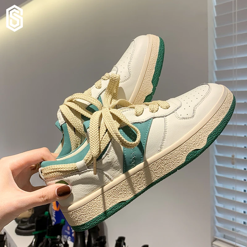 Women white shoes female spring/summer wild thick-soled sponge cake leather increased board shoes ins fashion girl sneaker shoes