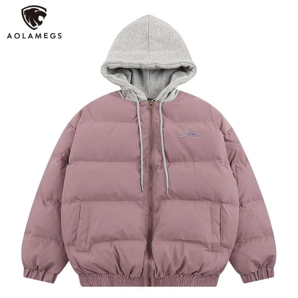 Hooded Men's Winter Jacket Parkas Solid Color Splicing Down Jacket Harajuku Casual Fashion Coats All-match Hip Hop Streetwear