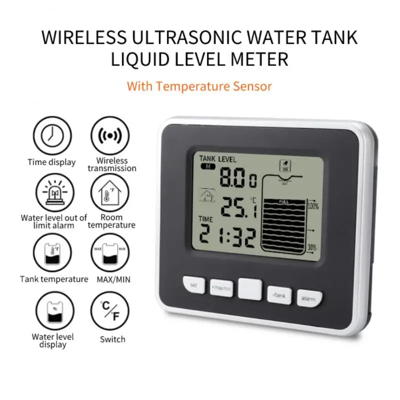 

TS-FT002 ультразвуковой датчик температуры воды, дисплей с индикатором времени и низкого заряда батареи, инструменты, ЖК-дисплей
