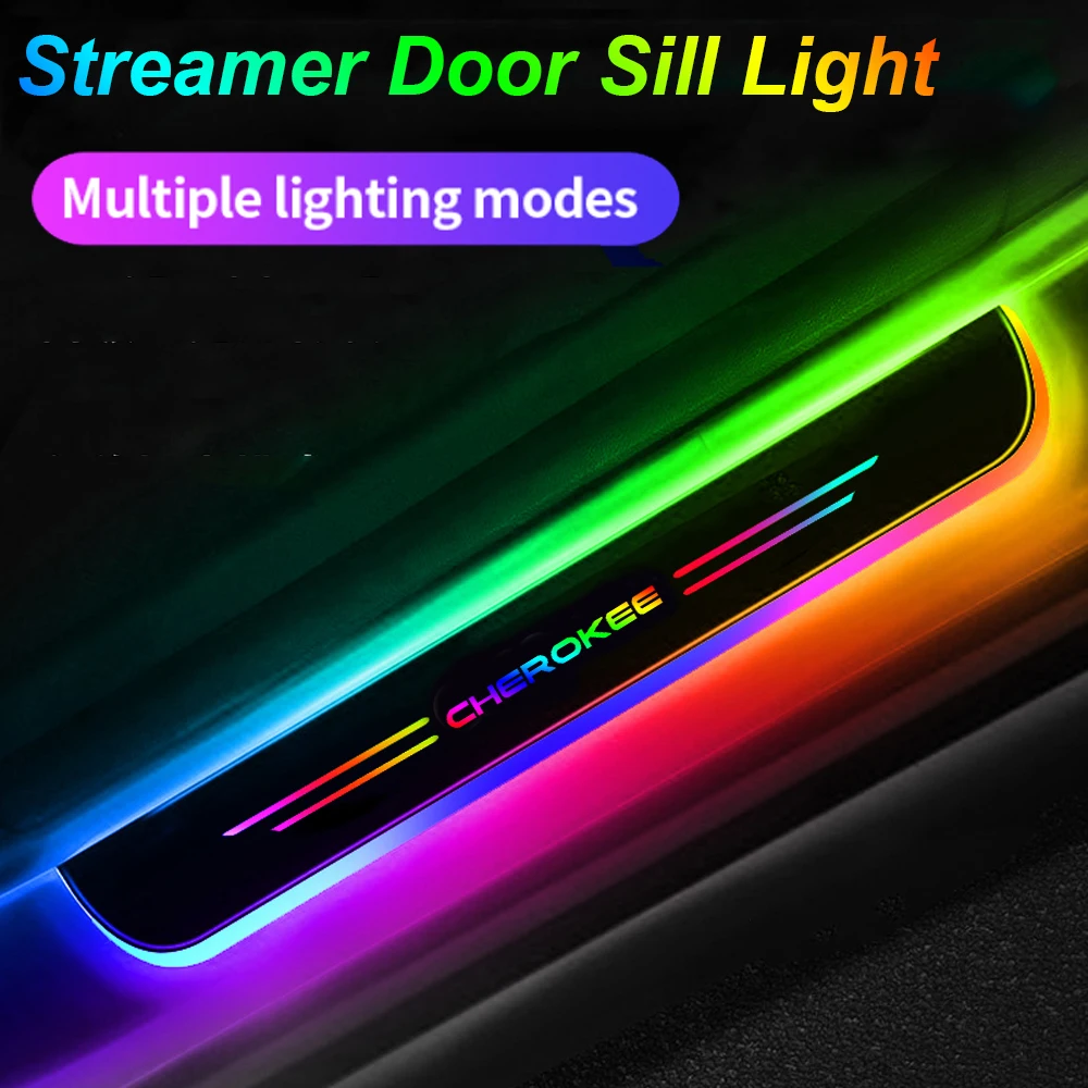 

For JEEP Cherokee Logo Wrangler Renegade Patriot Commander USB Power Moving LED Well Come Pedal Car Scuff Plate Door Sill Lights