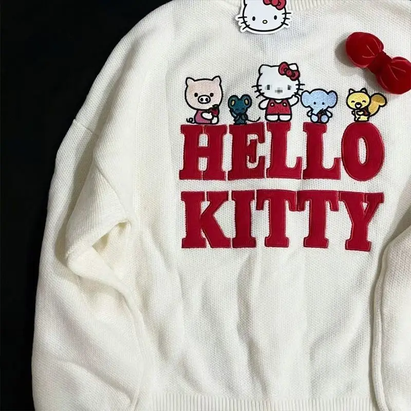 

Sanrio Hellokitty kawaii Autumn and Winter Hello Kitty Cartoon Casual Versatile Knitwear Thin Coat Women's Sweater