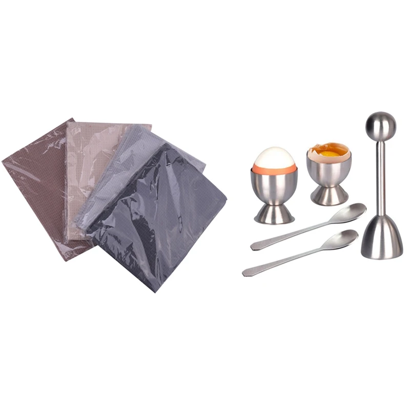 

1Set Egg Cracker Topper Set - Soft Hard Boiled Eggs Separator Tool & 4Pcs Cotton Table Napkins Cloth Tea Towel