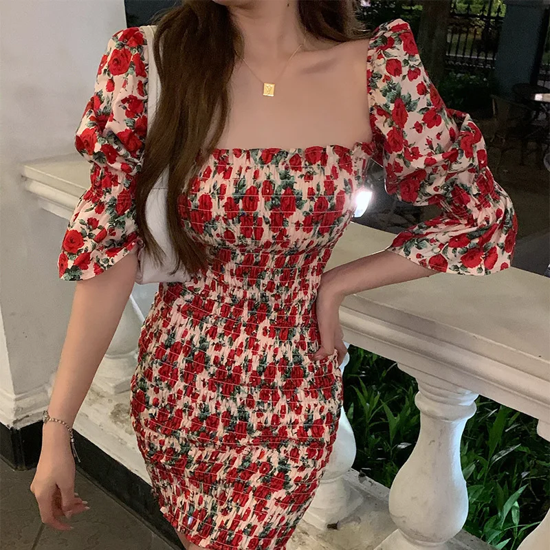 

Fat MM French Tea Break Flower Dress 2023 Summer Large Soft Sexy Slim Slim Short Skirt