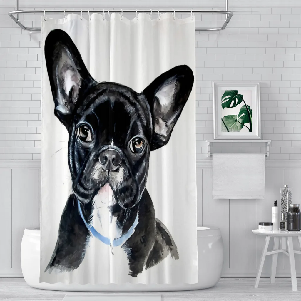 

Cool Bathroom Shower Curtains French Bulldog Pet Waterproof Partition Curtain Designed Home Decor Accessories