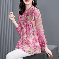 women oversized vintage chiffon shirt spring autumn long sleeve print loose fashion elegant casual chic womens long blouse 2022