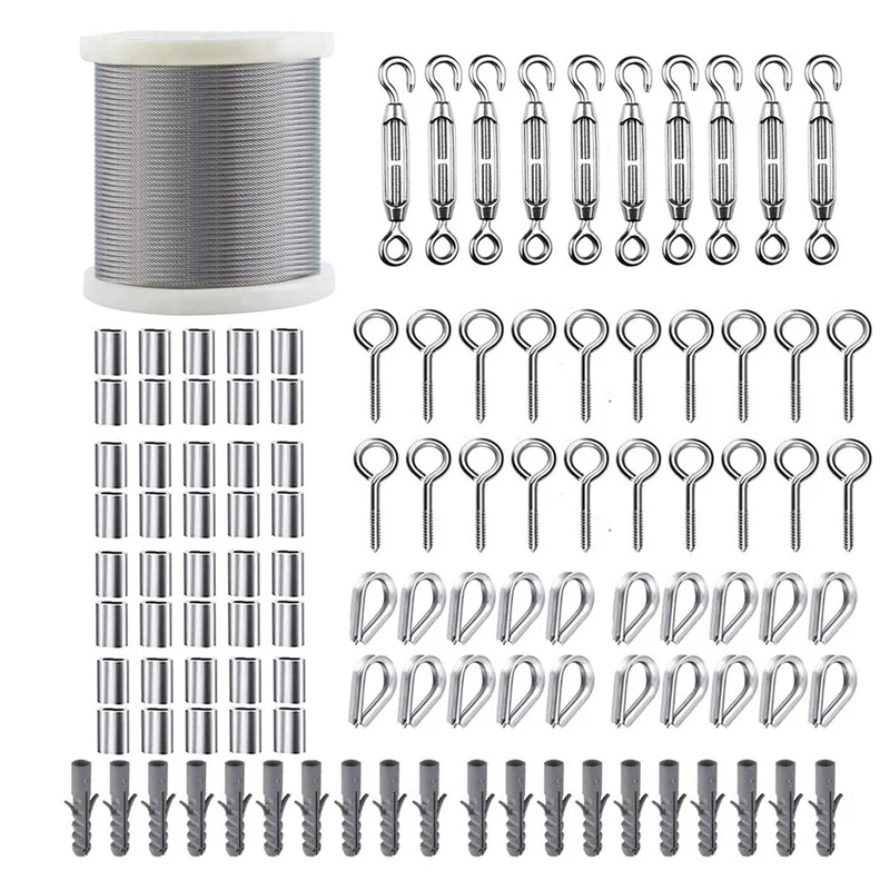 Garden Wire/Cable Railing/Wire Fence Roll Kit,200FT Heavy Duty Stainless Steel Cable Rope,Lag Screw Eye Screw