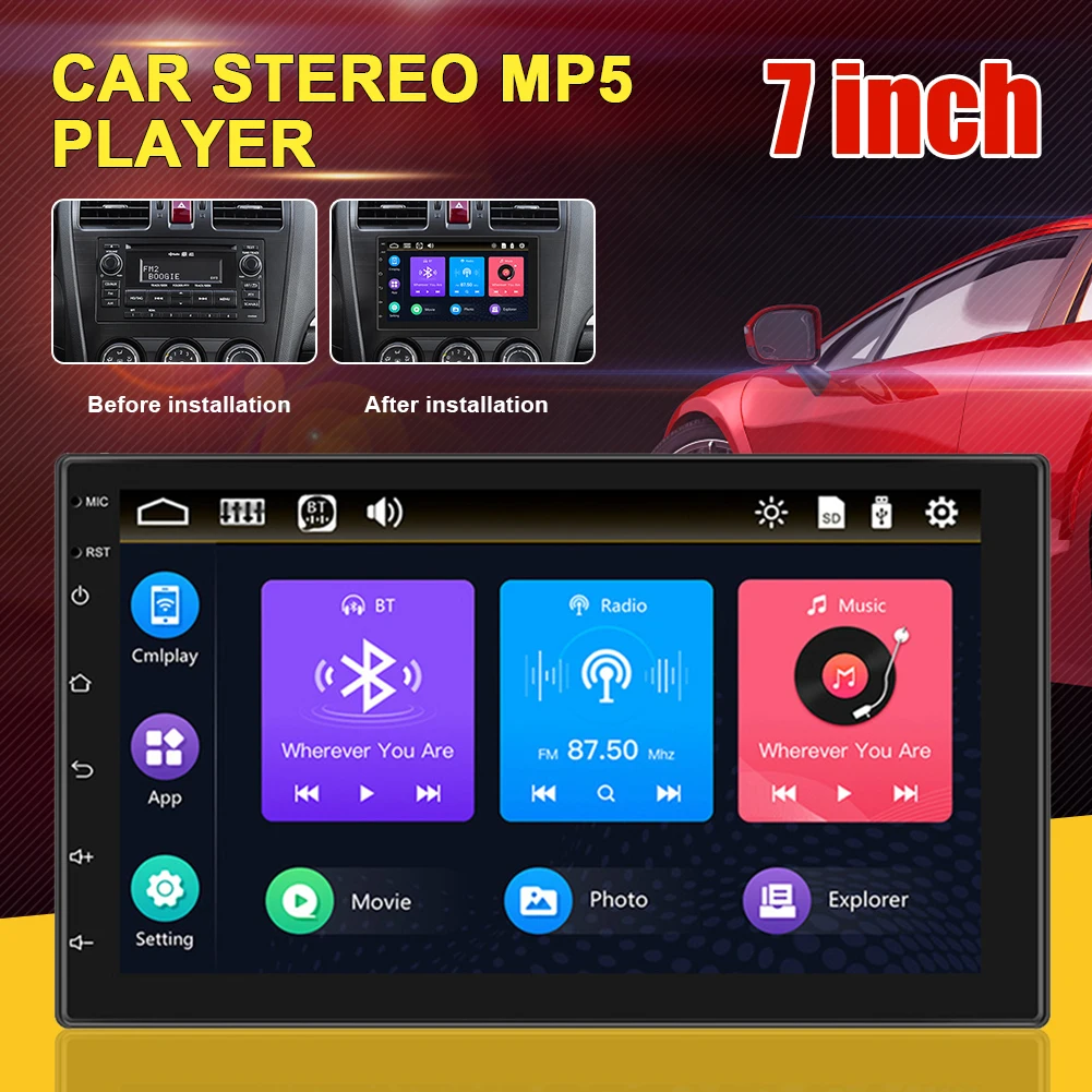 

2Din Car Stereo Radio for CarPlay Android Auto 7-inch Display BT Multimedia MP5 Player Mirror Link with Backup Camera AUX USB